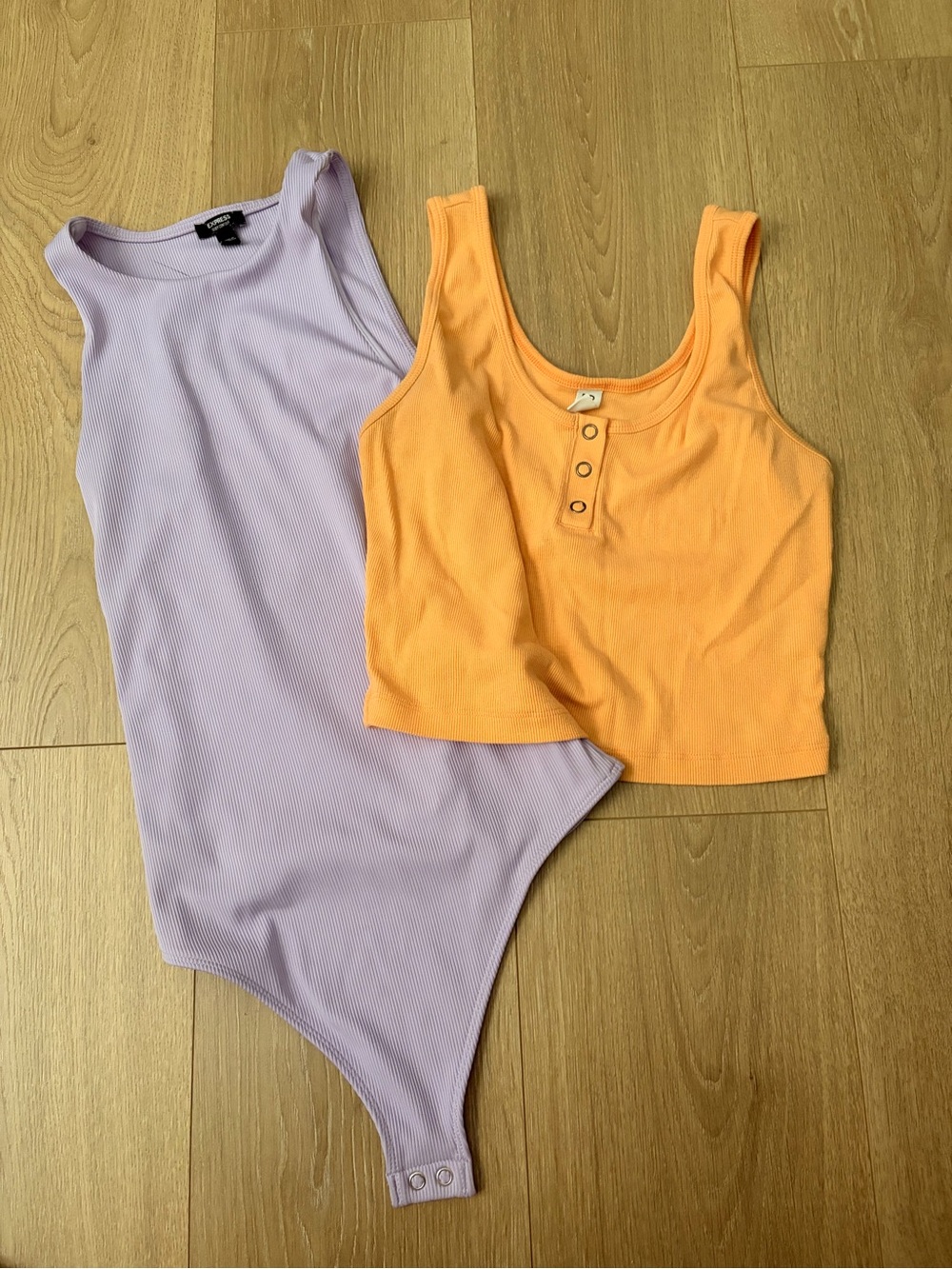 Bundle - Lavender Ribbed Bodysuit with Orange Button-Front Tank Top